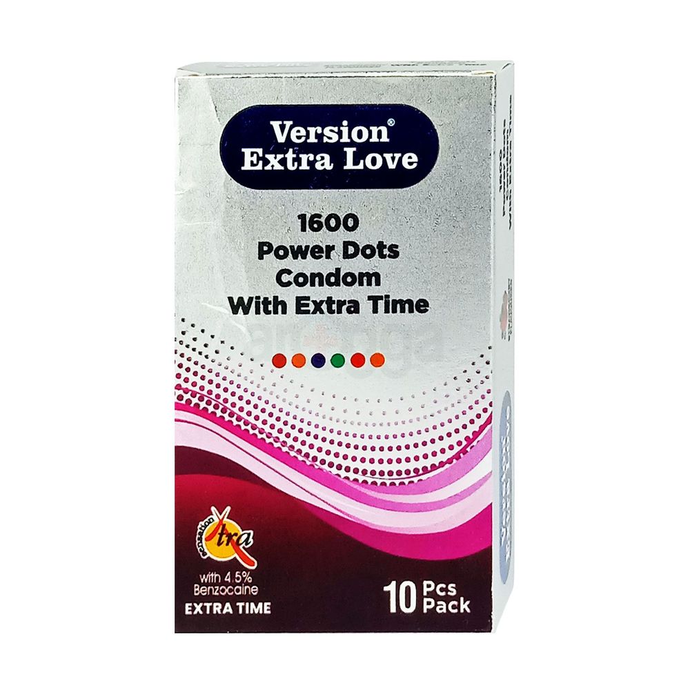 Version Extra Love 1600 Dots Extra Time Condom (Strawberry )- 10Pcs Pack  