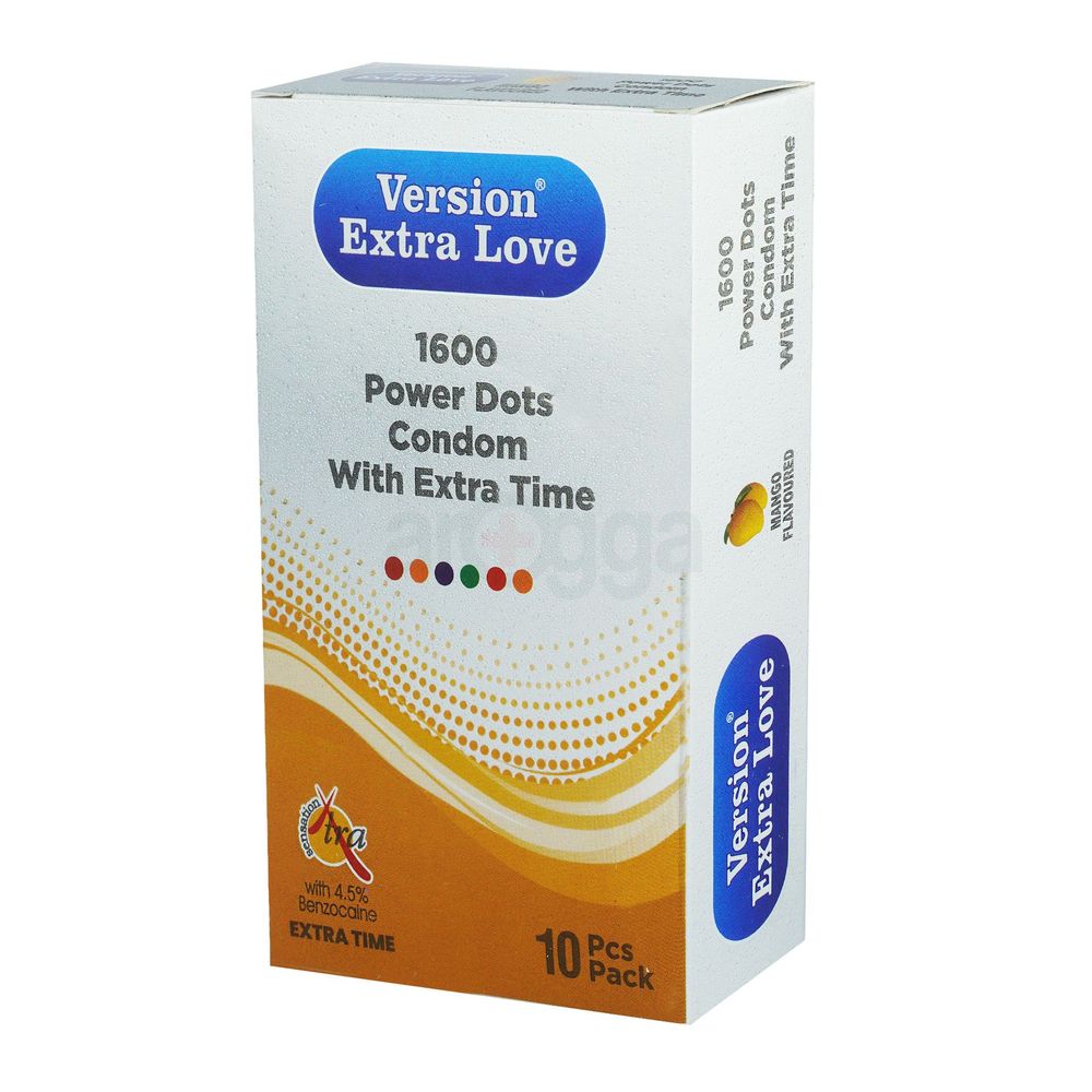 Version Extra Love 1600 Dots Extra Time Condom (Mango) - 10Pcs Pack  