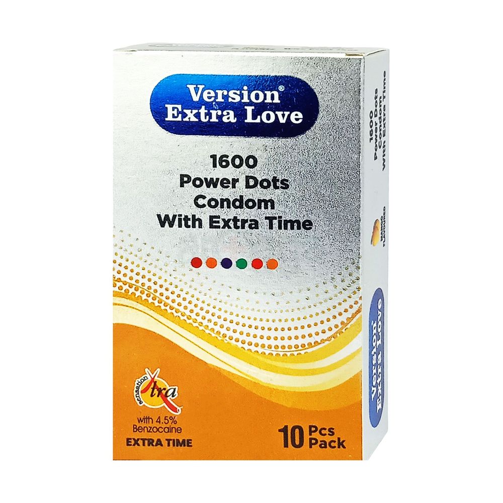 Version Extra Love 1600 Dots Extra Time Condom (Mango) - 10Pcs Pack  