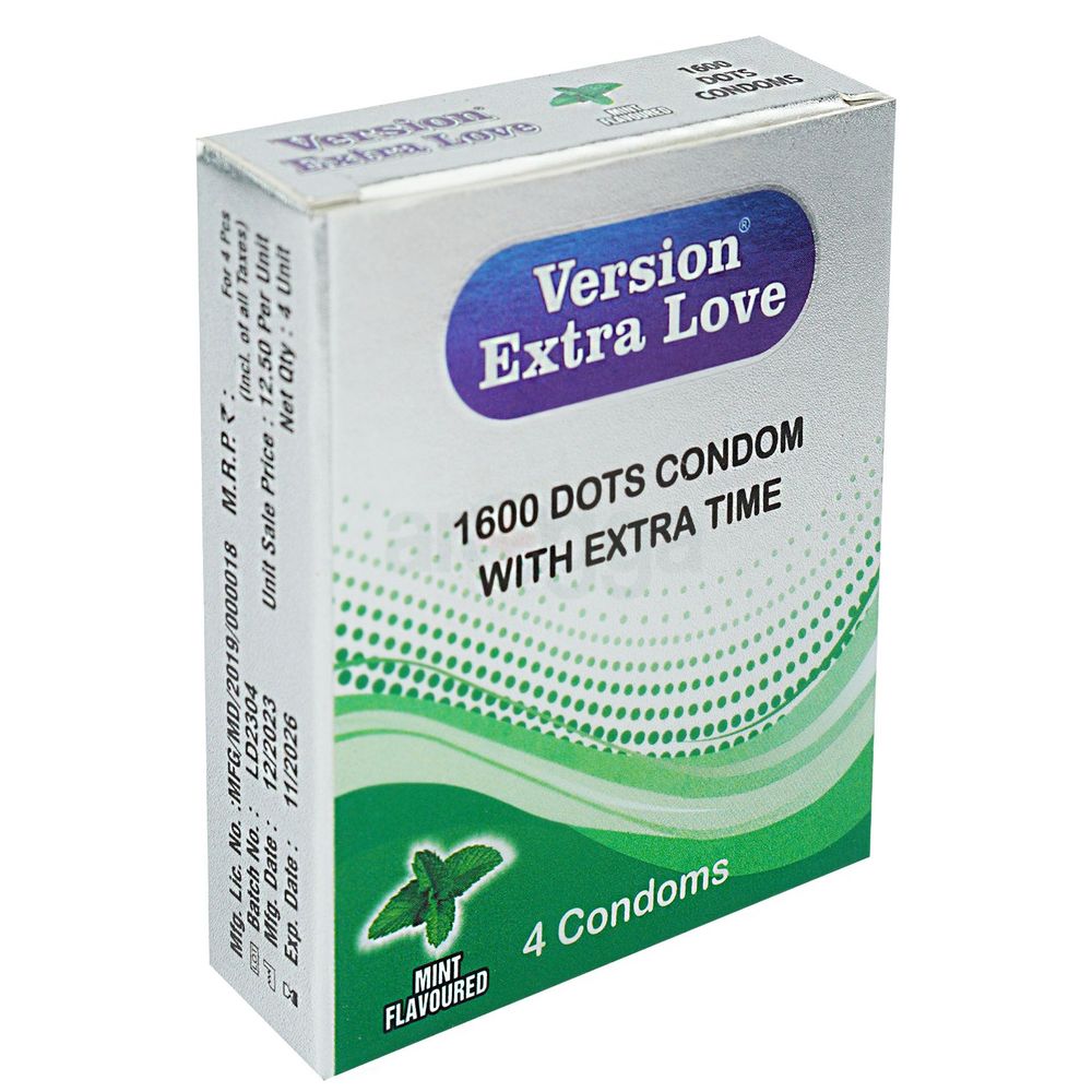 Version Extra Love 1600 Dots Extra Time Condom ( Mint ) - 4Pcs Pack  