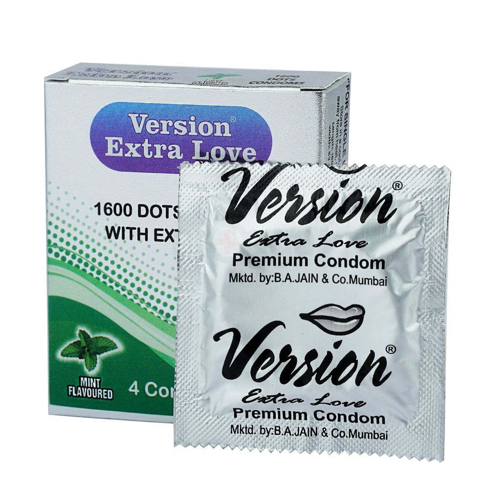 Version Extra Love 1600 Dots Extra Time Condom ( Mint ) - 4Pcs Pack  