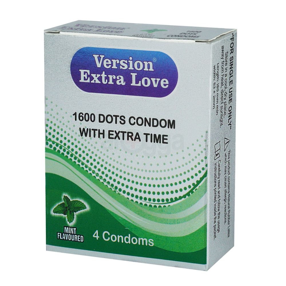 Version Extra Love 1600 Dots Extra Time Condom ( Mint ) - 4Pcs Pack  