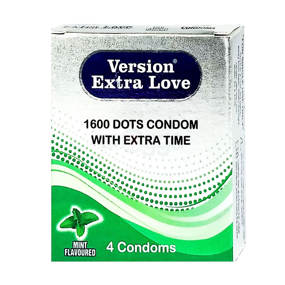Version Extra Love 1600 Dots Extra Time Condom ( Mint ) - 4Pcs Pack  