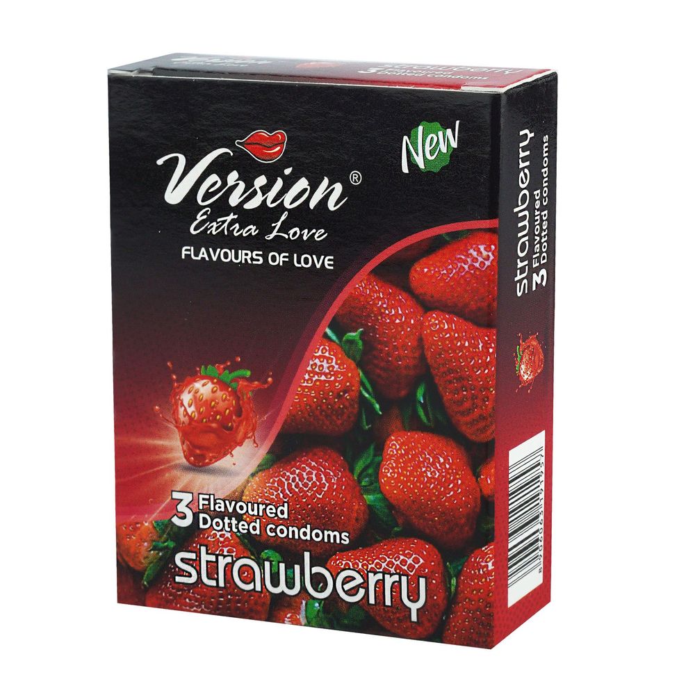 Version Extra Love Dotted Strawberry Flavoured Condom - 3Pcs Pack  