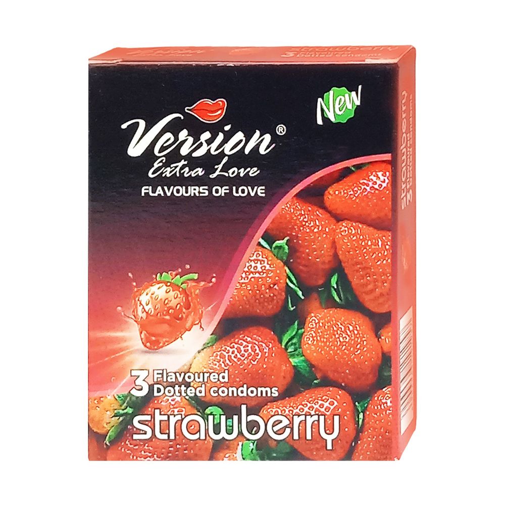 Version Extra Love Dotted Strawberry Flavoured Condom - 3Pcs Pack  