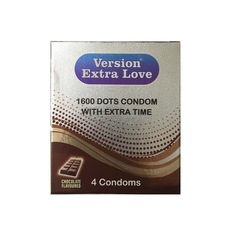 Version Extra Love 1600 Dots Extra Time Condom ( Chocolate ) - 4Pcs Pack  