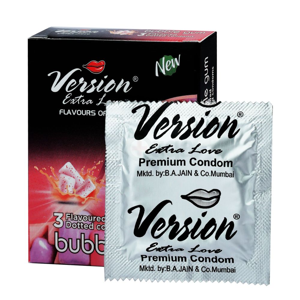Version Extra Love Dotted Bubblegum Flavoured Condom - 3Pcs Pack  