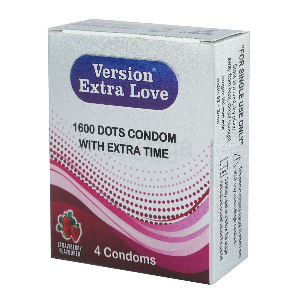 Version Extra Love 1600 Dots Extra Time Condom (Strawberry ) - 4Pcs Pack  