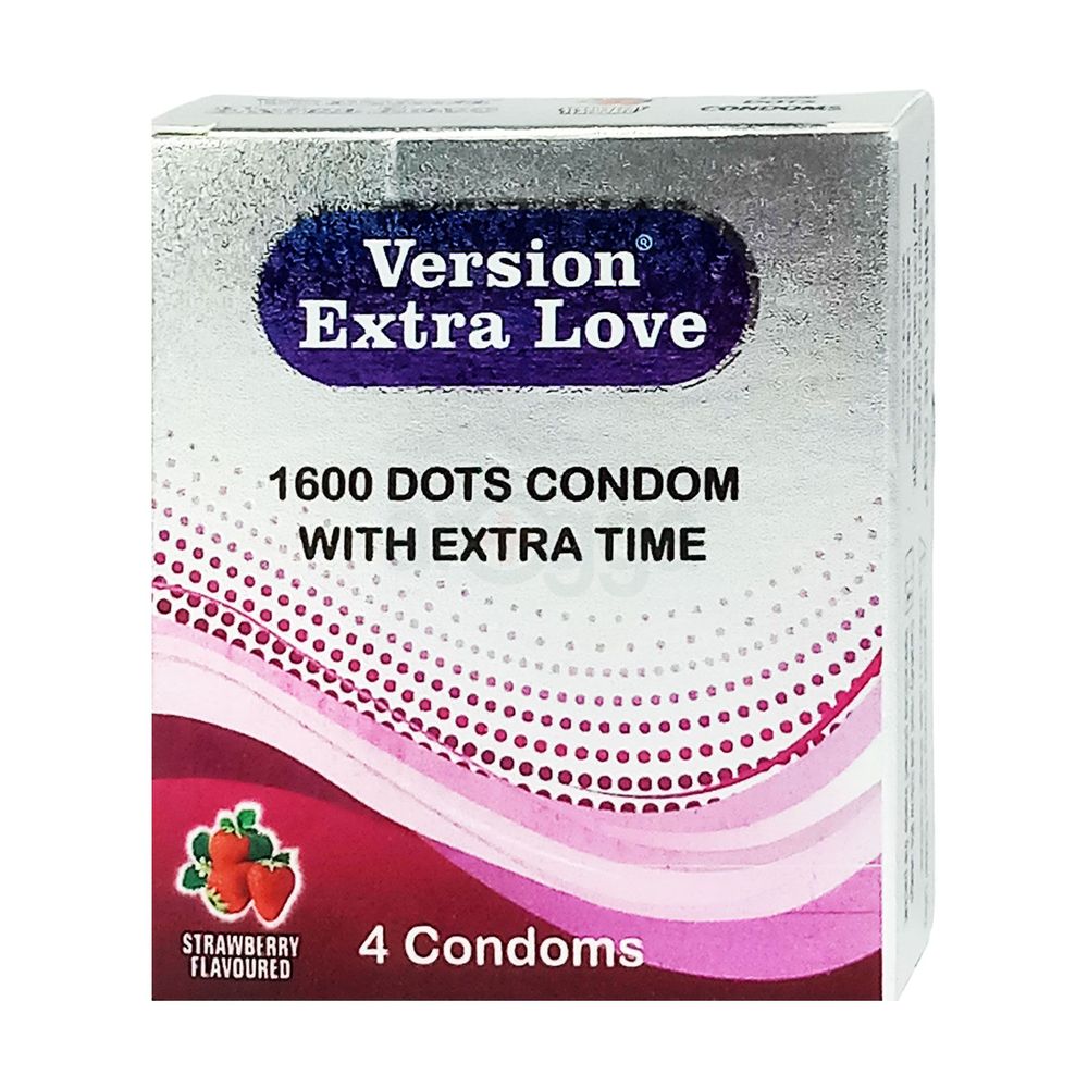 Version Extra Love 1600 Dots Extra Time Condom (Strawberry ) - 4Pcs Pack  
