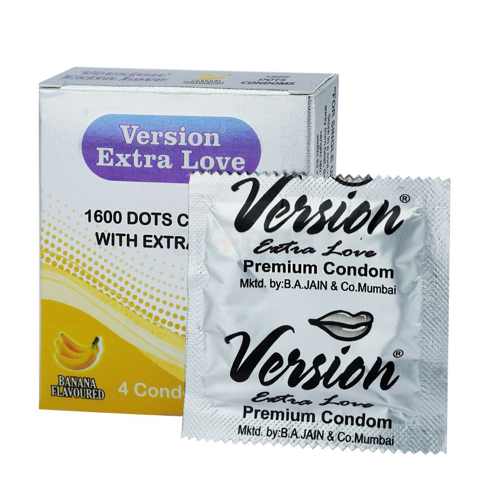 Version Extra Love 1600 Dots Extra Time Condom ( Banana )- 4Pcs Pack  