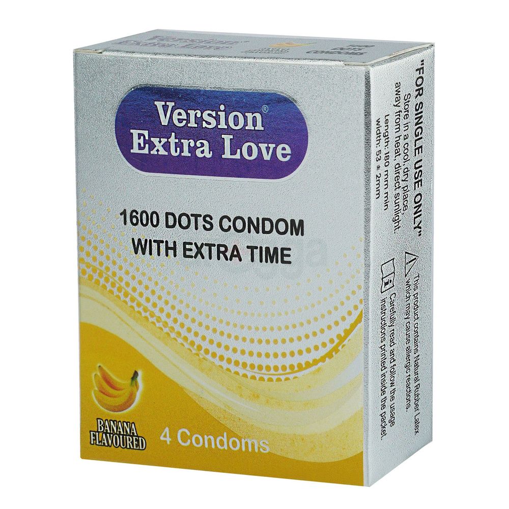 Version Extra Love 1600 Dots Extra Time Condom ( Banana )- 4Pcs Pack  