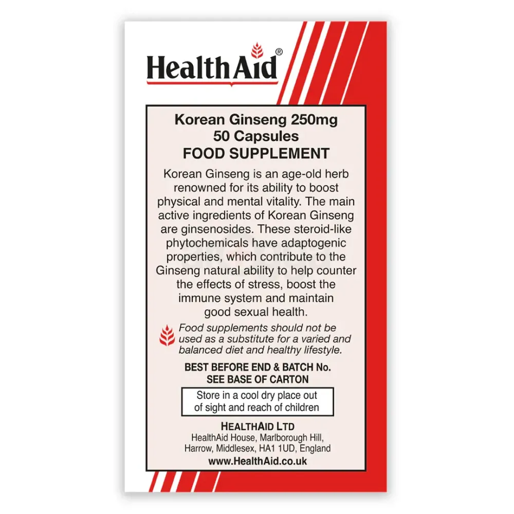 Healthaid Korean Ginseng 250mg 50 Capsule  