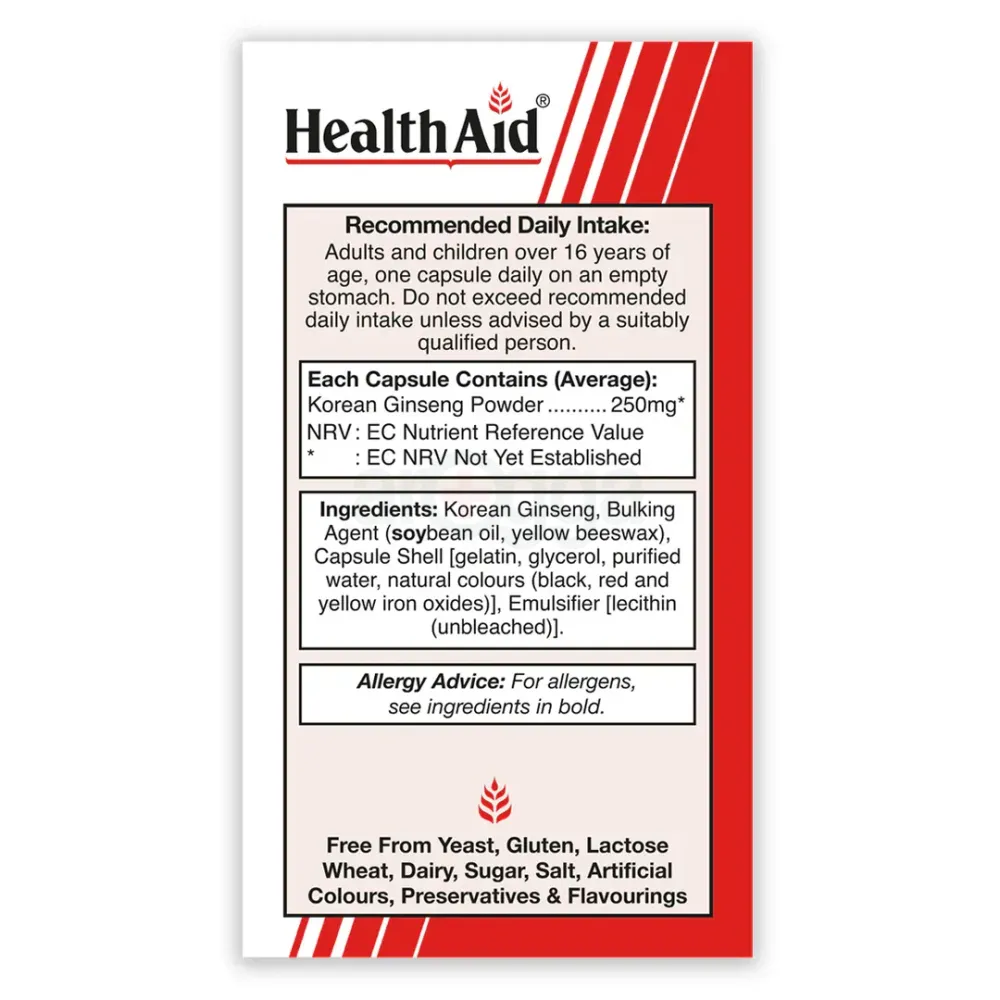 Healthaid Korean Ginseng 250mg 50 Capsule  