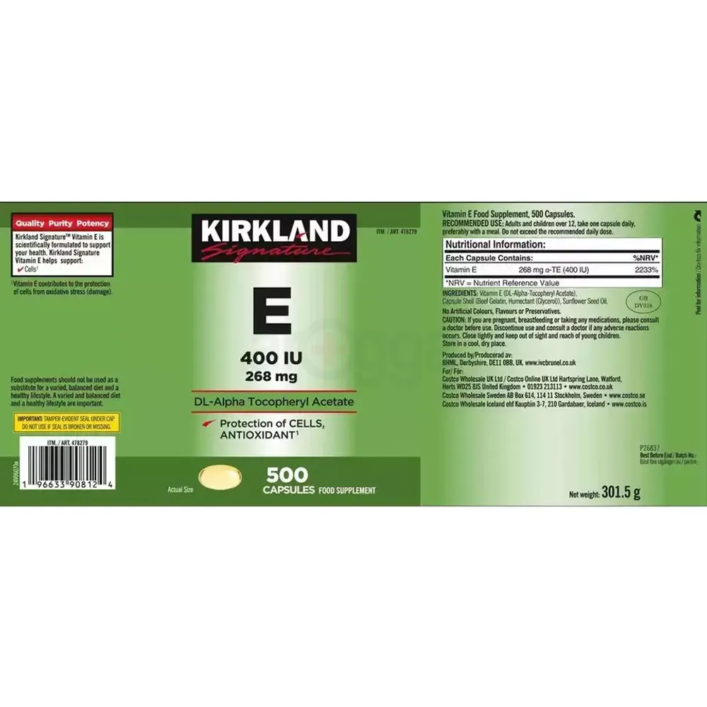 Kirkland Signature E 400 IU 268mg 500 Capsules   
