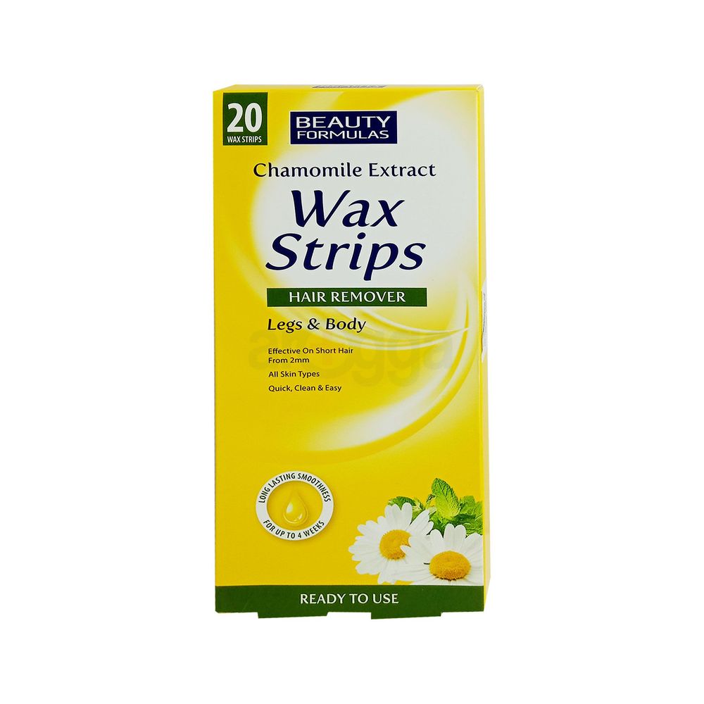 Beauty Formulas Chamomile Extract Wax Strips Hair Remover for Legs & Body (20 Wax Strips)  