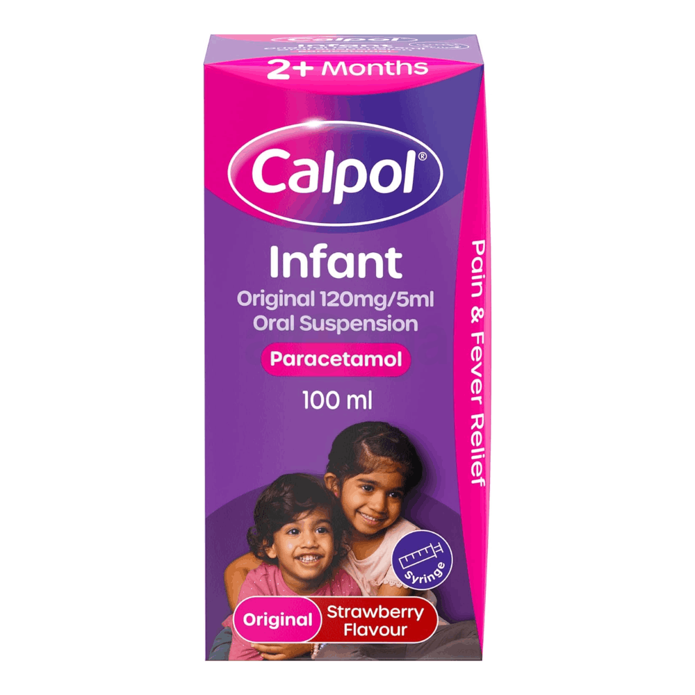 Calpol Infant Original Suspension, Paracetamol Medication, For 2+ Months, Strawberry Flavour, 100ml 120mg/5ml oral_suspension