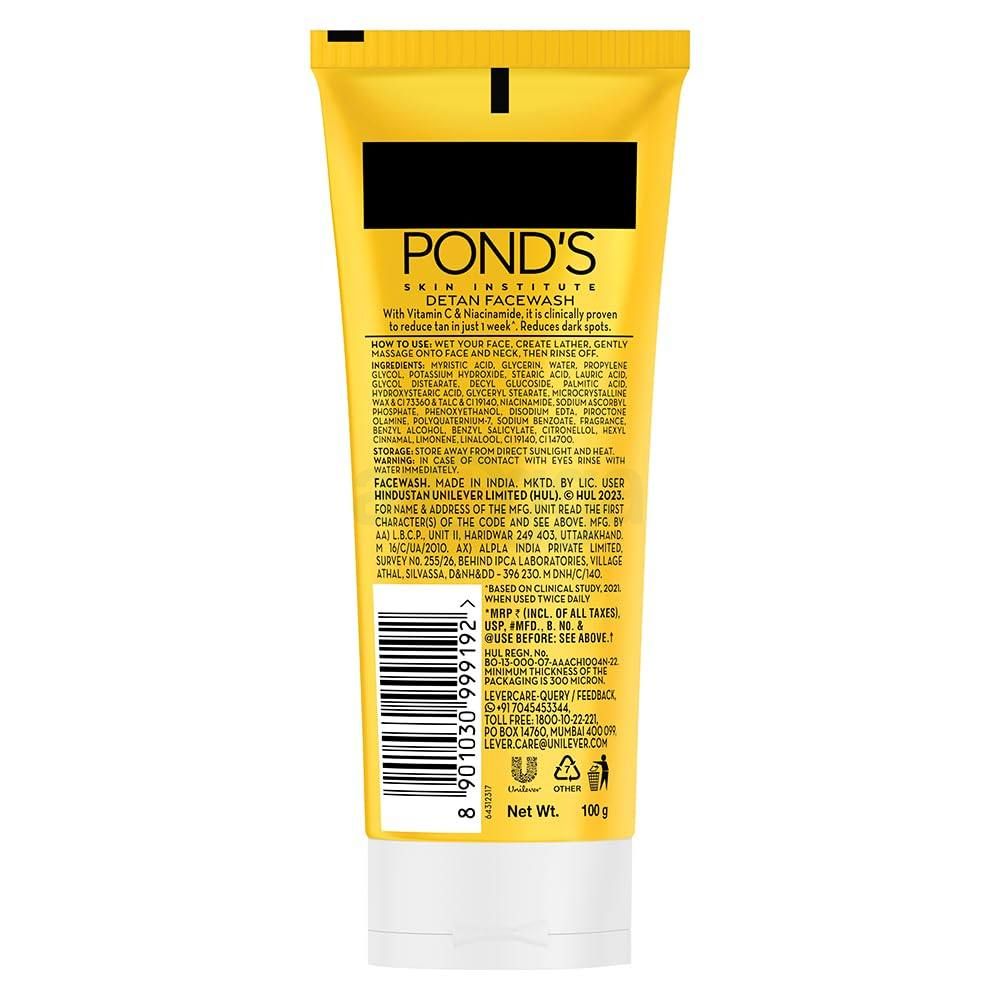 Pond's Sun Miracle Detan Face Wash with Niacinamide and Vitamin C Extract 100g (Imported)  