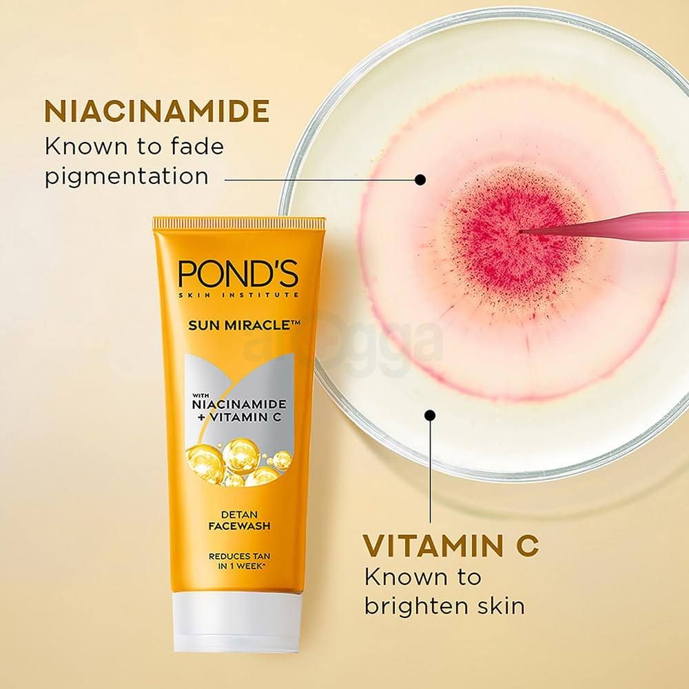 Pond's Sun Miracle Detan Face Wash with Niacinamide and Vitamin C Extract 100g (Imported)  