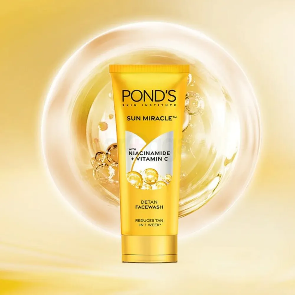 Pond's Sun Miracle Detan Face Wash with Niacinamide and Vitamin C Extract 100g (Imported)  