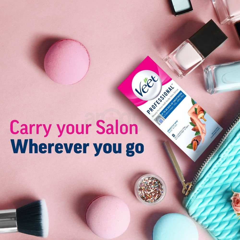 Veet Professional 8pcs Wax Strips with Almond Oil & Cornflower Scent for Sensitive Skin - 8 Strips  