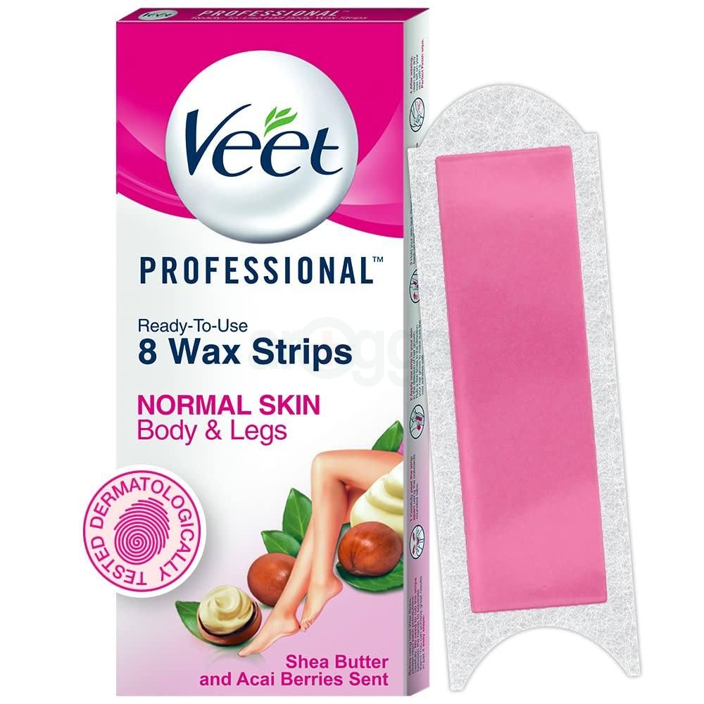 Veet Professional 8pcs Wax Strips with Shea Butter & Acal Berry Scent for Normal Skin - 8 Strips  