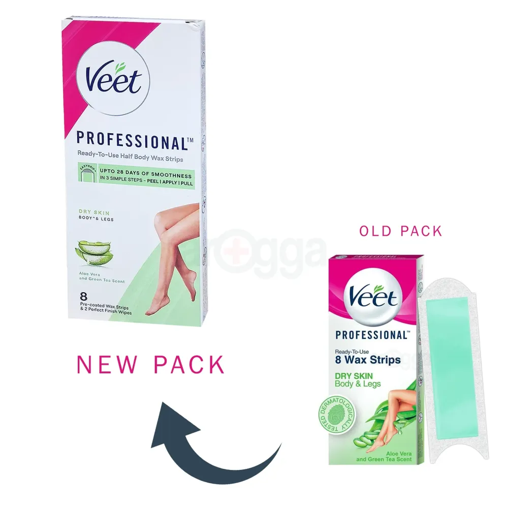 Veet Professional 8pcs Wax Strips with Aloe Vera & Green Tea Scent for Dry Skin - 8 Strips  