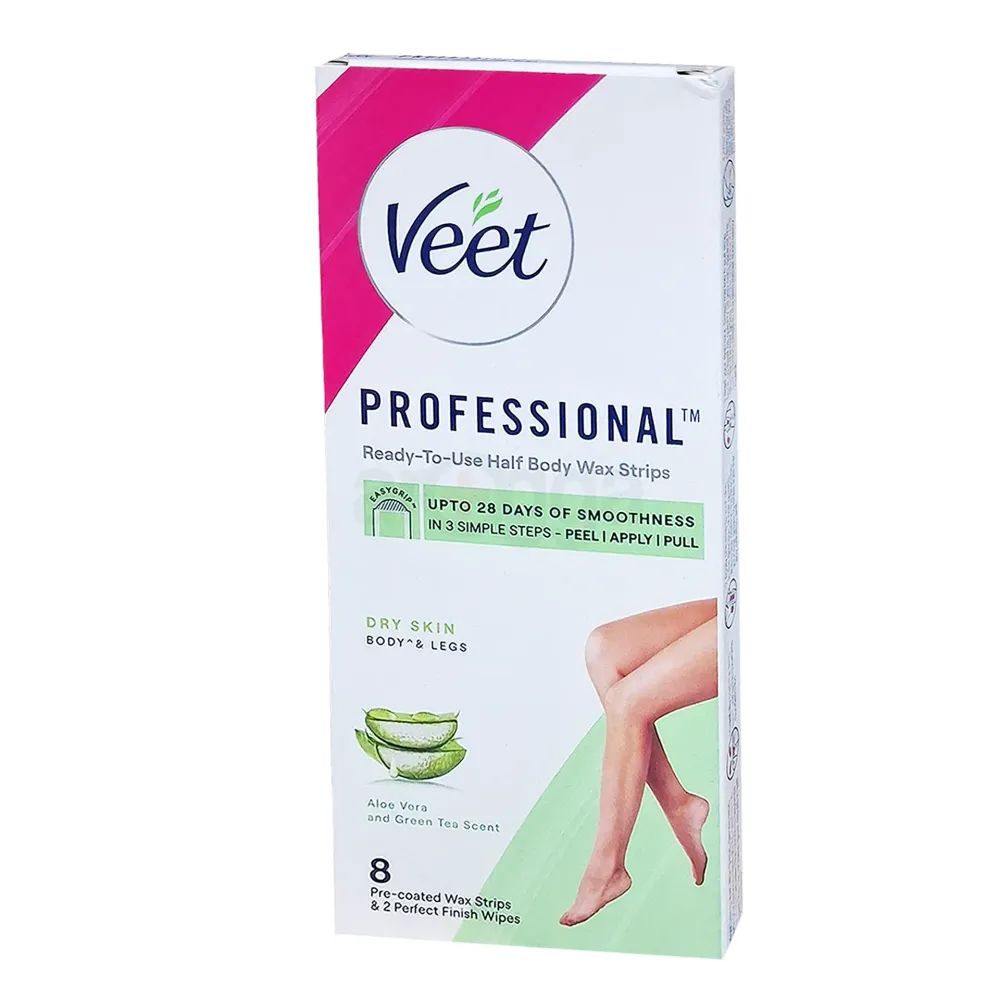 Veet Professional 8pcs Wax Strips with Aloe Vera & Green Tea Scent for Dry Skin - 8 Strips  