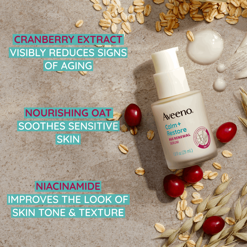 Aveeno Calm + Restore Fragrance Free Age Renewal Serum for Sensitive Skin  