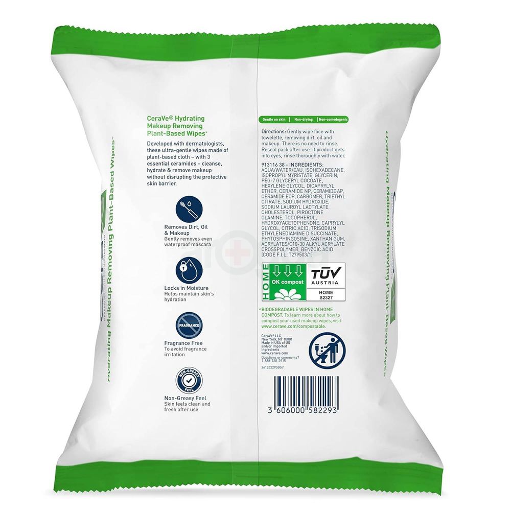 Cerave Hydrating Makeup Removing Plant Based Wipes  