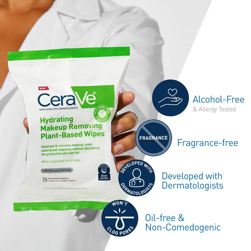 Cerave Hydrating Makeup Removing Plant Based Wipes  