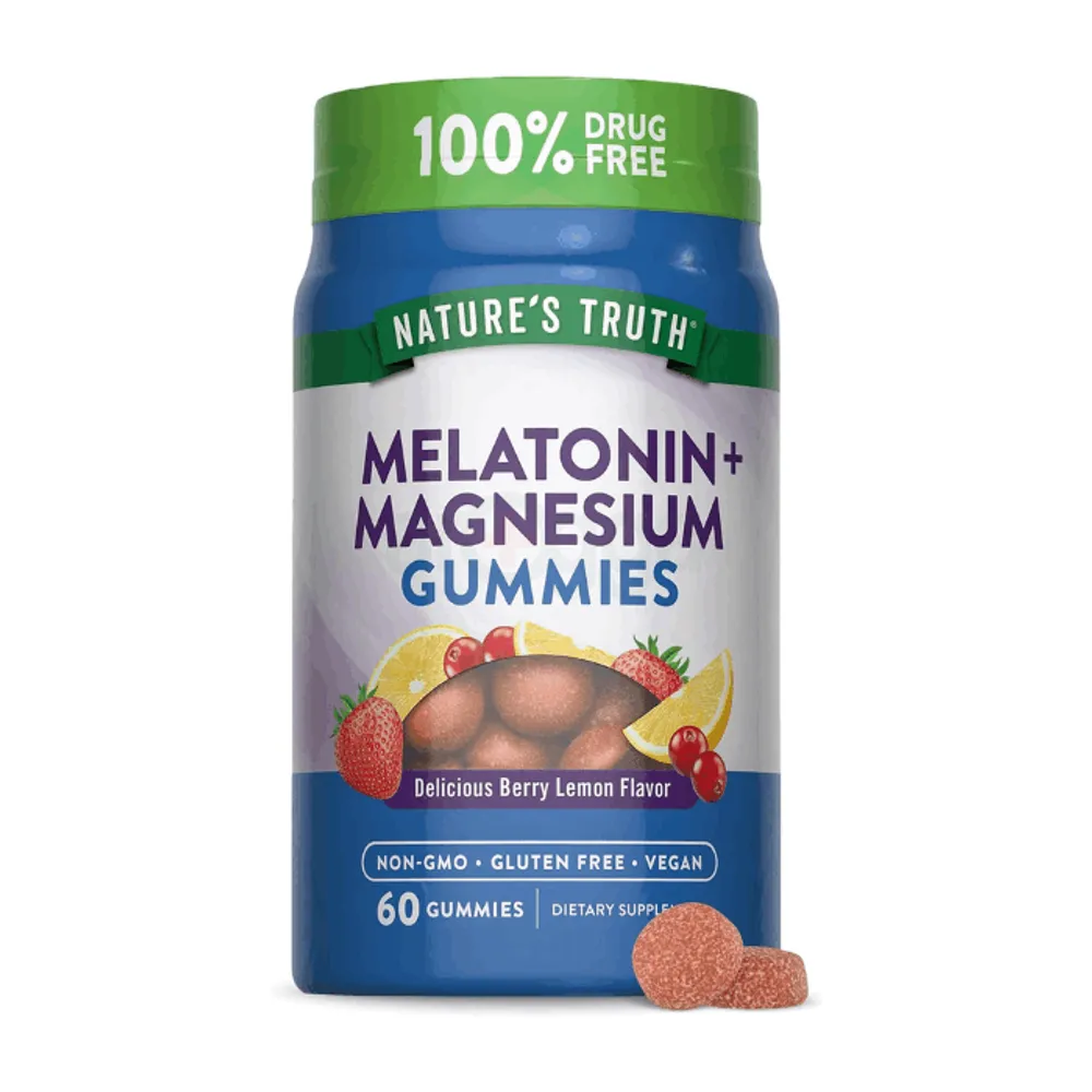 Nature's Truth Melatonin with Magnesium Gummies | 60 Count | Berry Lemon Flavor | Vegan, Non-GMO & Gluten Free Supplement  