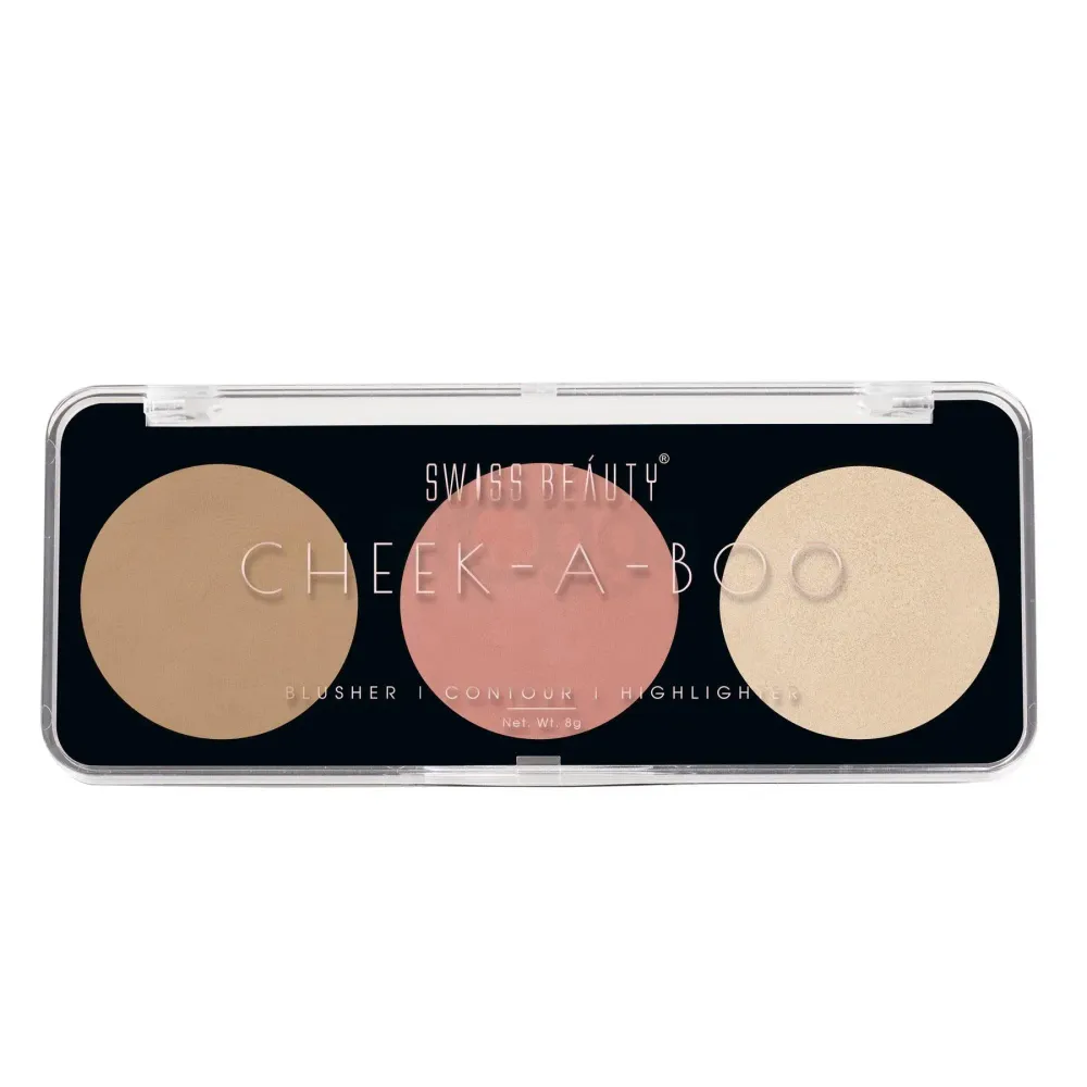 Swiss Beauty Cheek A Boo 3 in 1 Palette Set (Contour, Blusher, Highlighter) - Face It Up Medium 02  