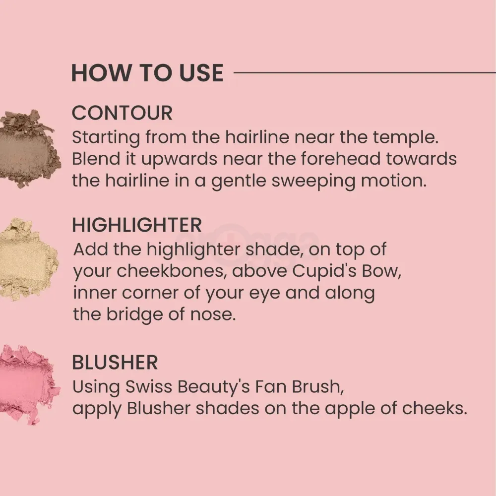 Swiss Beauty Cheek A Boo 3 in 1 Palette Set (Contour, Blusher, Highlighter) - Face It Up Medium 02  