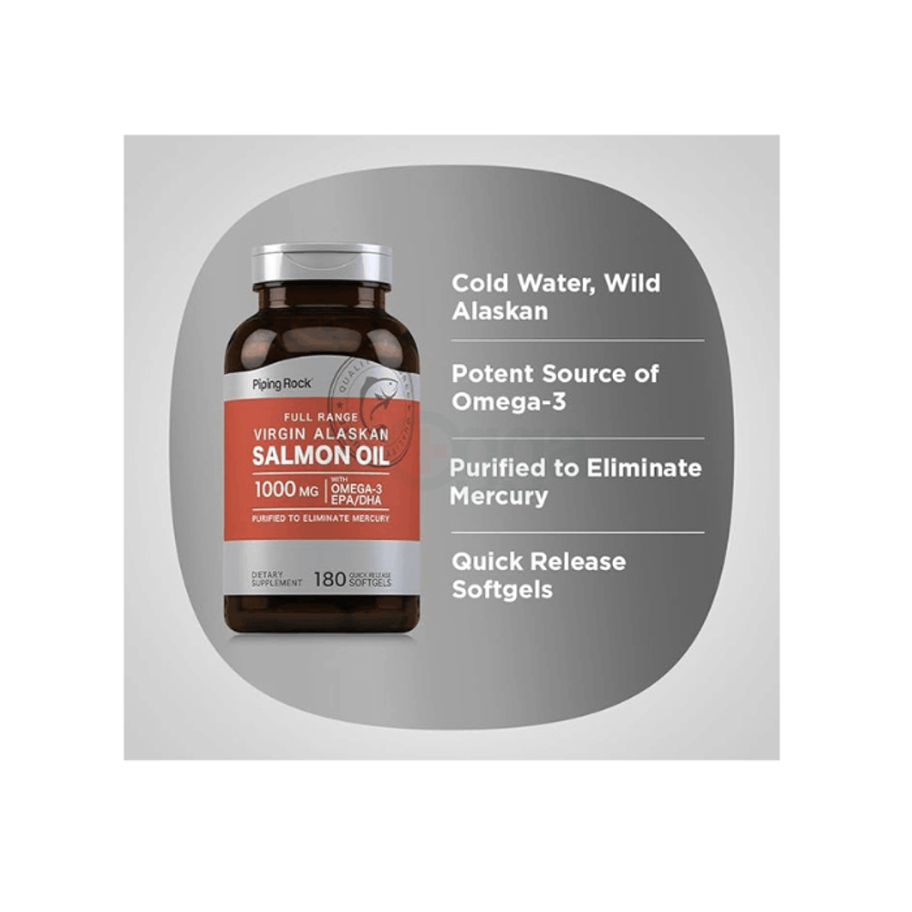 Piping Rock Wild Alaskan Salmon Fish Oil | 1000mg | 180 Softgels  