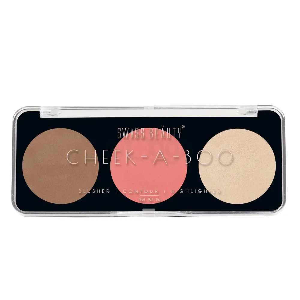 Swiss Beauty Cheek A Boo 3 in 1 Palette Set (Contour, Blusher, Highlighter) - Face It Up Dark 03  