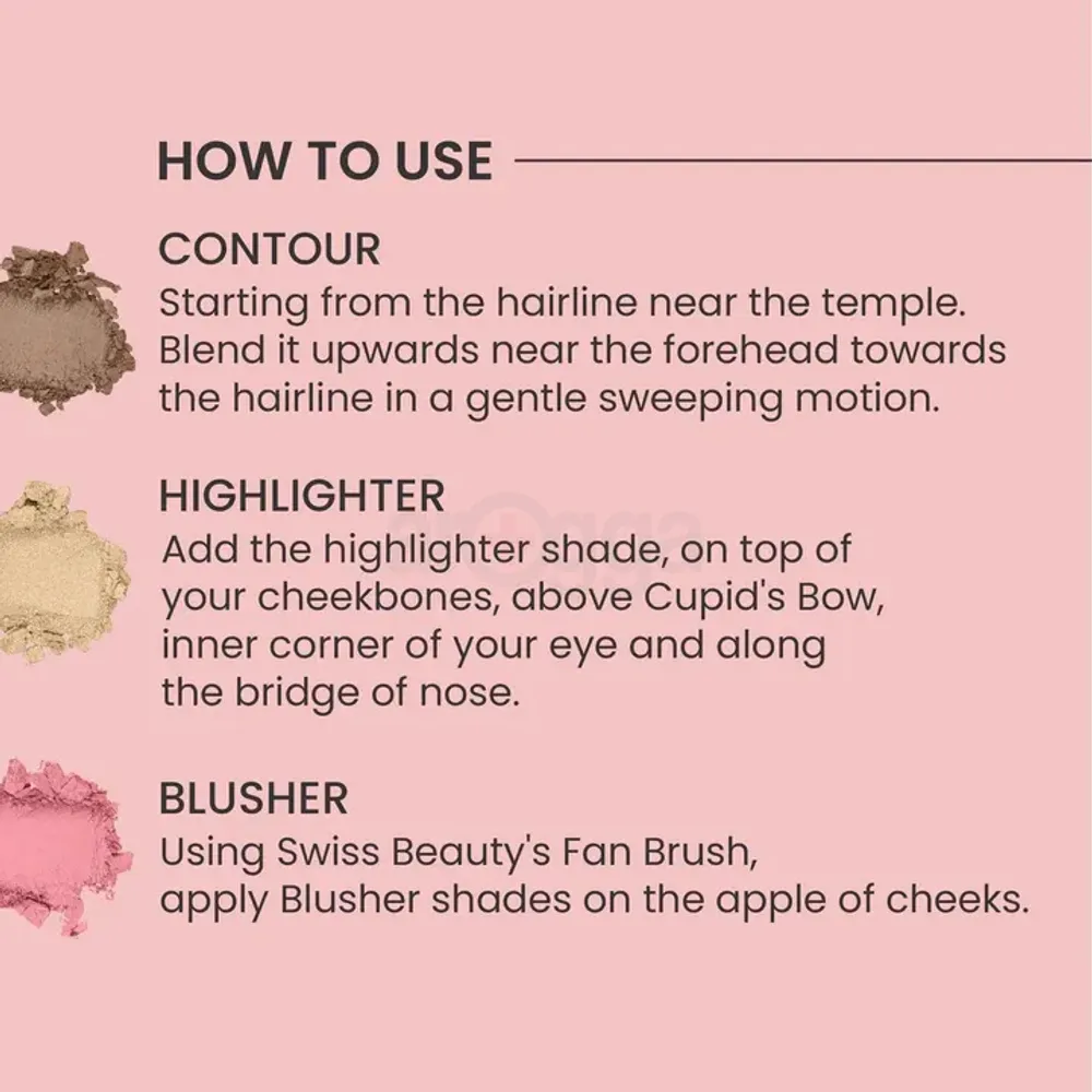 Swiss Beauty Cheek A Boo 3 in 1 Palette Set (Contour, Blusher, Highlighter) - Face It Up Dark 03  