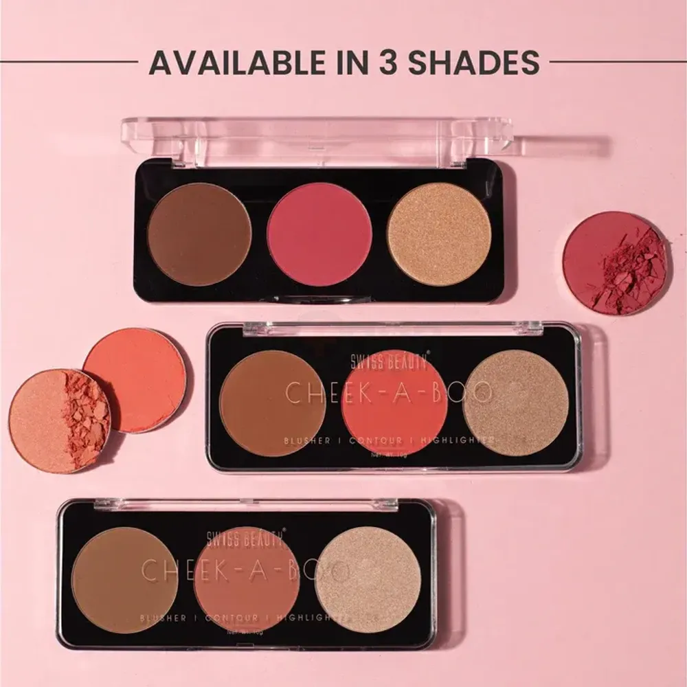 Swiss Beauty Cheek A Boo 3 in 1 Palette Set (Contour, Blusher, Highlighter) - Face It Up Dark 03  