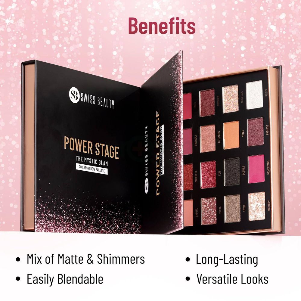 Swiss Beauty Power Stage The Mystic Glam Eyeshadow Palette with 20 Colors  
