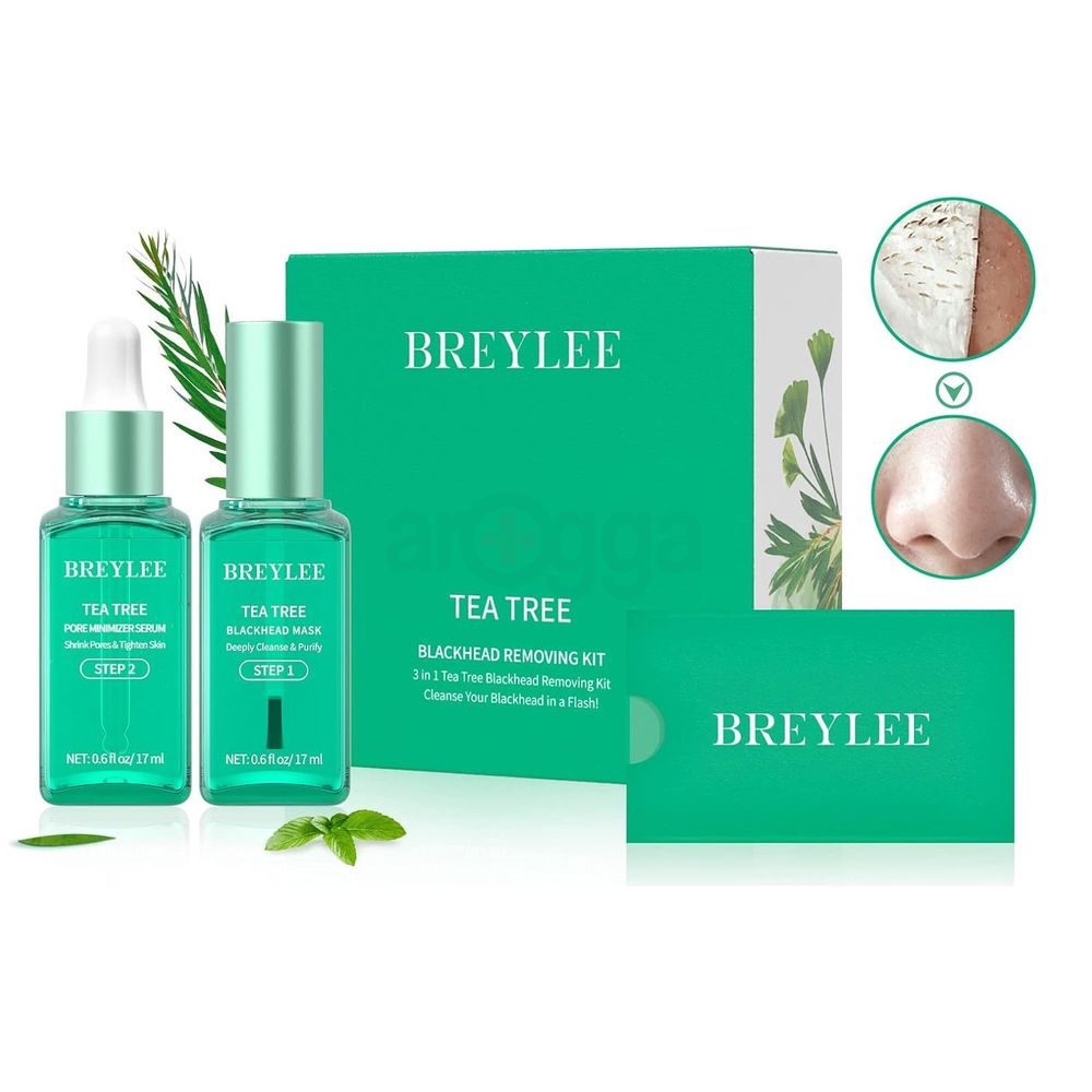 BREYLEE 3 in 1 Tea Tree Blackhead Removing Kit (Blackhead Remover Mask 17ml, Pore Minimizer Serum 17ml and Removal Strip Paper 100Pcs)  
