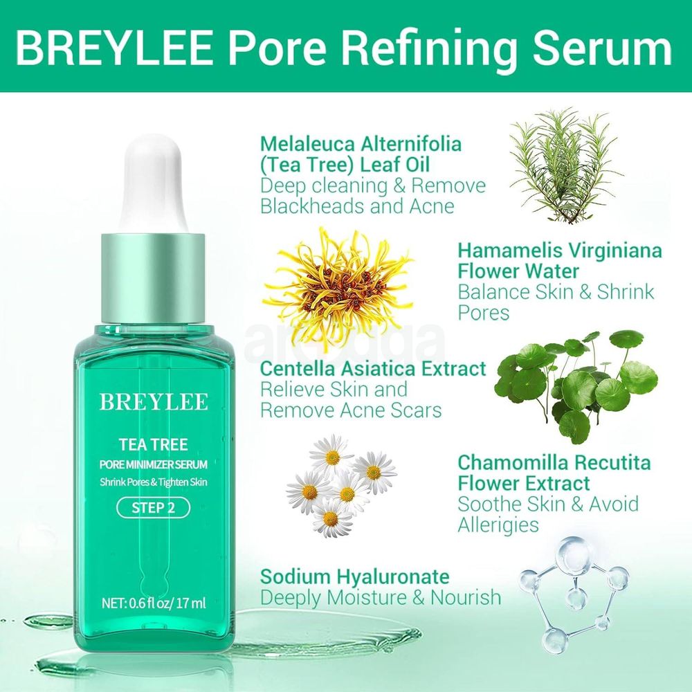 BREYLEE 3 in 1 Tea Tree Blackhead Removing Kit (Blackhead Remover Mask 17ml, Pore Minimizer Serum 17ml and Removal Strip Paper 100Pcs)  