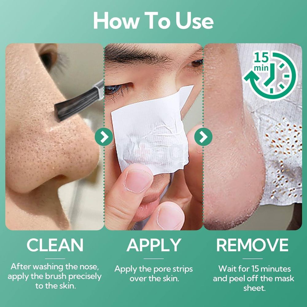 BREYLEE 3 in 1 Tea Tree Blackhead Removing Kit (Blackhead Remover Mask 17ml, Pore Minimizer Serum 17ml and Removal Strip Paper 100Pcs)  