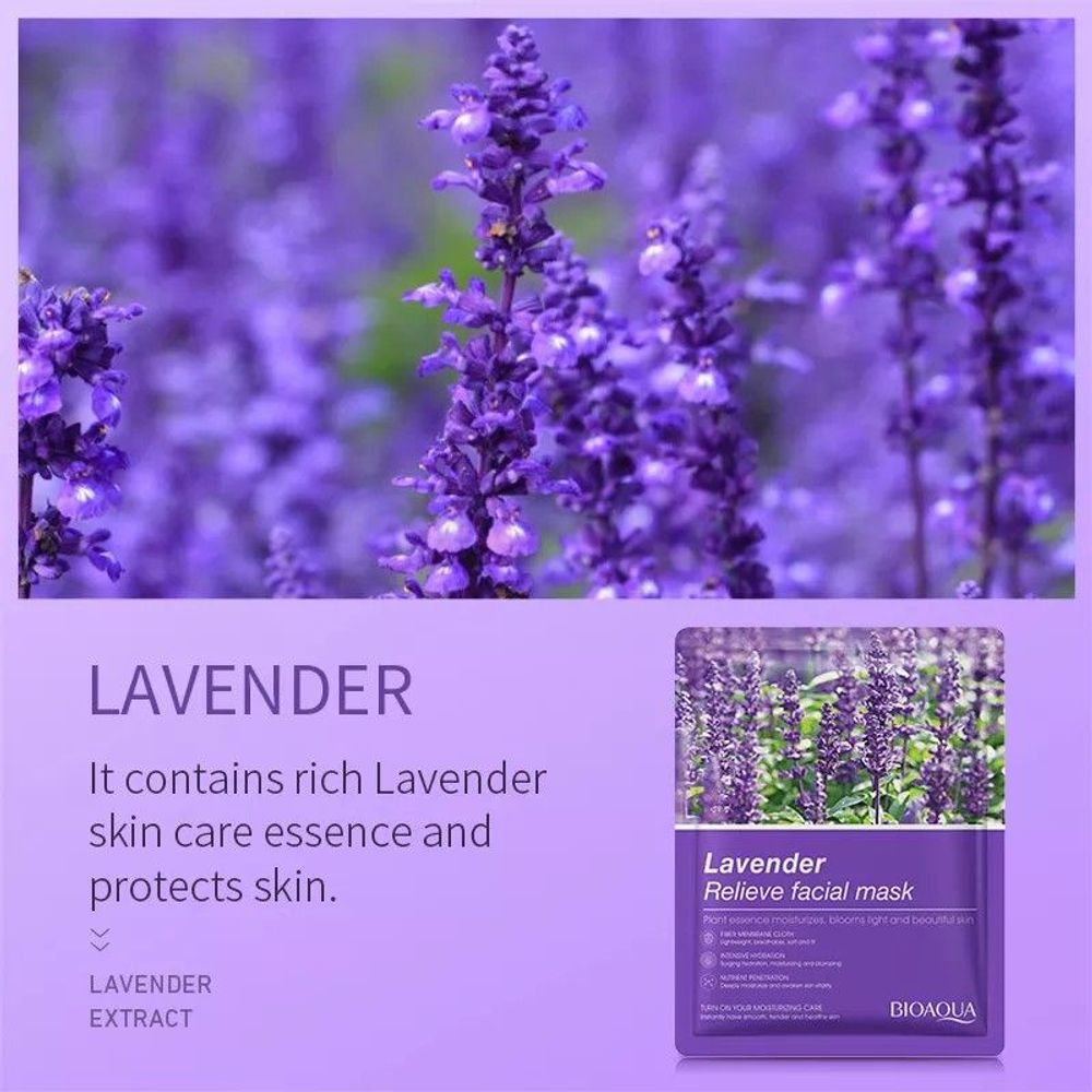 Bioaqua Lavender Relieve Facial Sheet Mask - 25g  