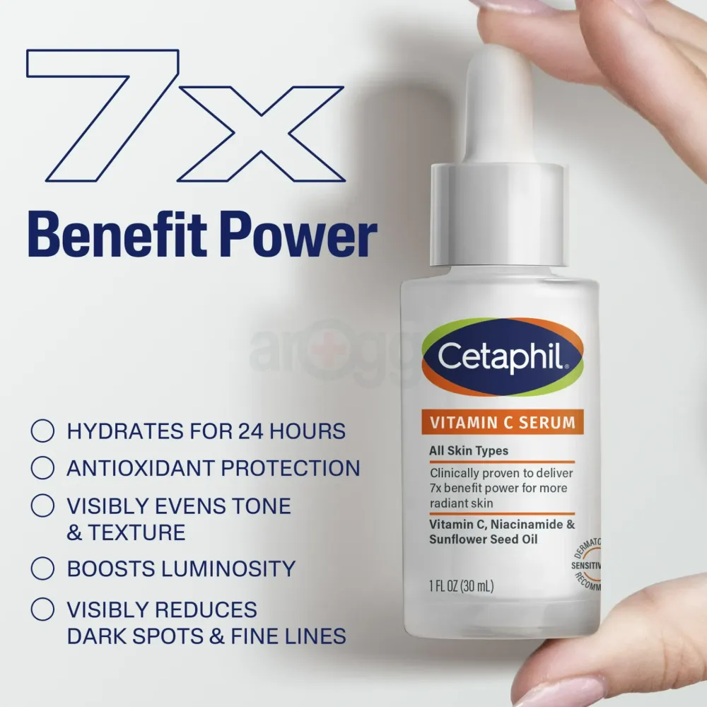Cetaphil Vitamin C Serum with Vitamin C, Niacinamide and Sunflower Seed Oil for All Skin Types  