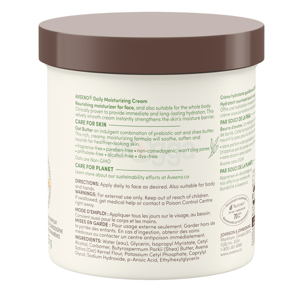 Aveeno Daily Moisturizing Cream for Normal to Dry, Sensitive Skin with Prebiotic Oat and Shea Butter  