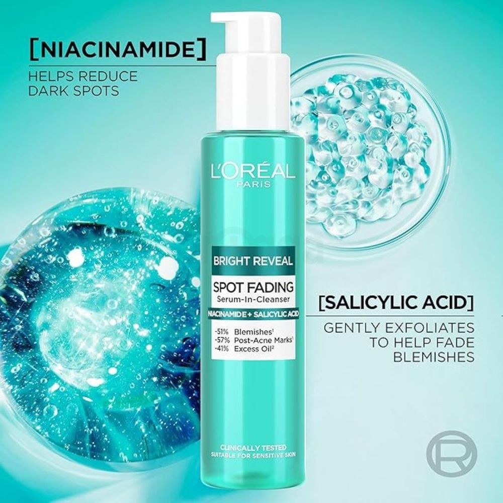 Loreal Paris Bright Reveal Spot Fading Serum in Cleanser for Sensitive Skin  