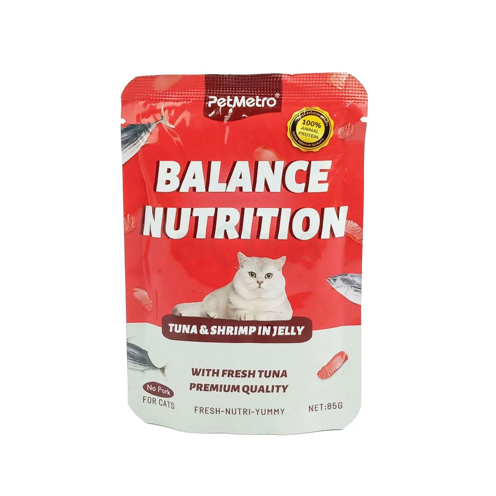 PETMETRO BALANCE NUTRITION TUNA  AND SHRIMP IN JELLY FOR ALL CATS  
