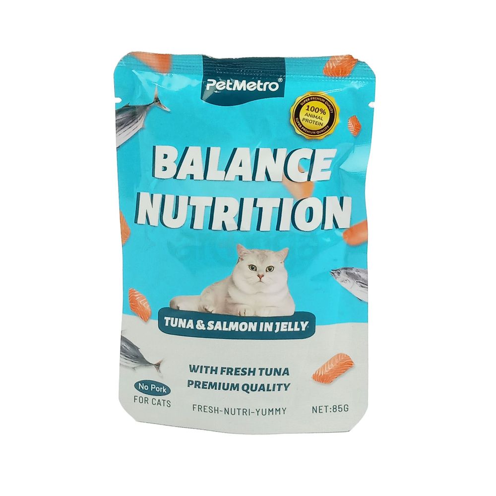 PETMETRO BALANCE NUTRITION TUNA AND SALMON IN JELLY FOR ALL CATS 85gm  