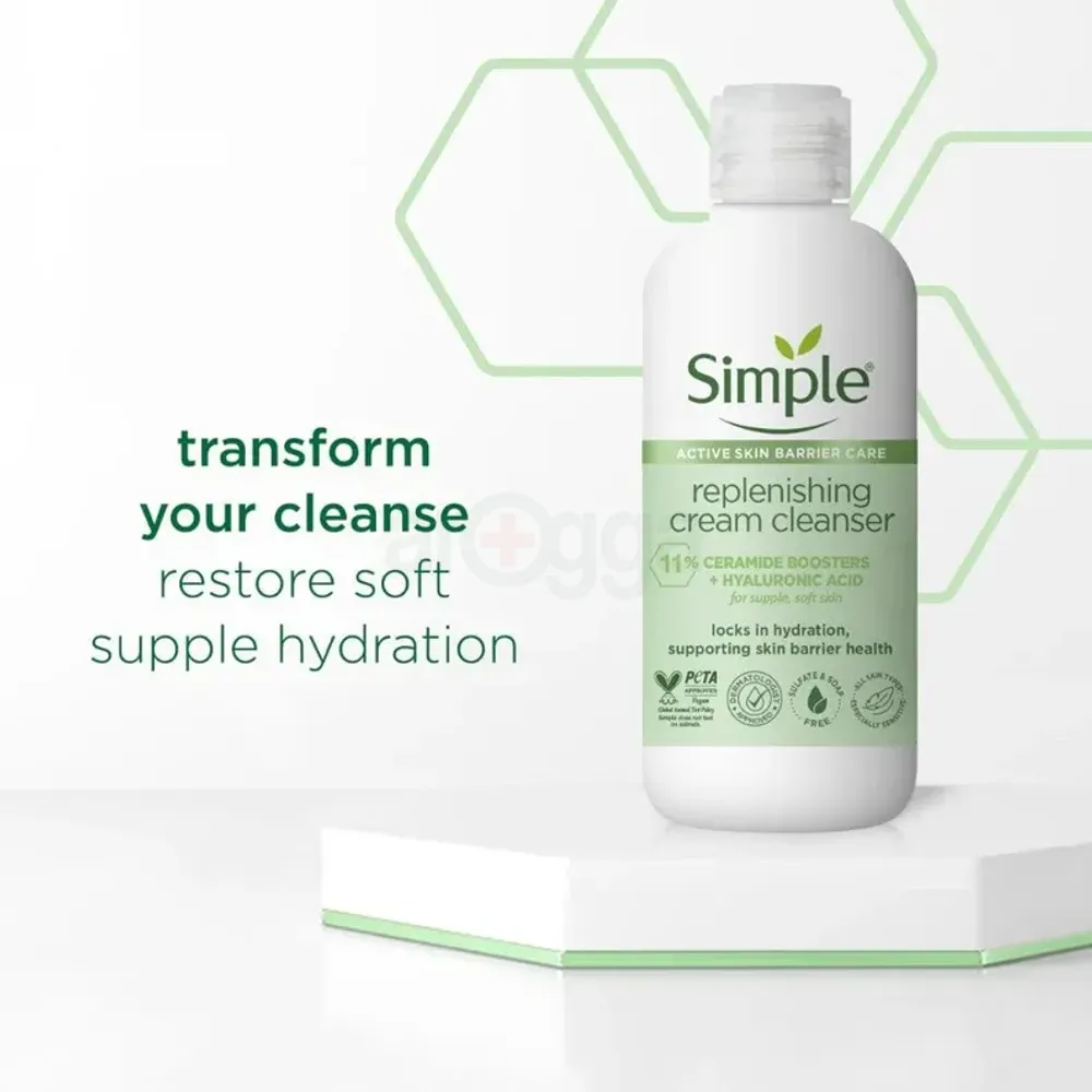Simple Replenishing Cream Cleanser with 11% Ceramide Boosters + Hyaluronic Acid  