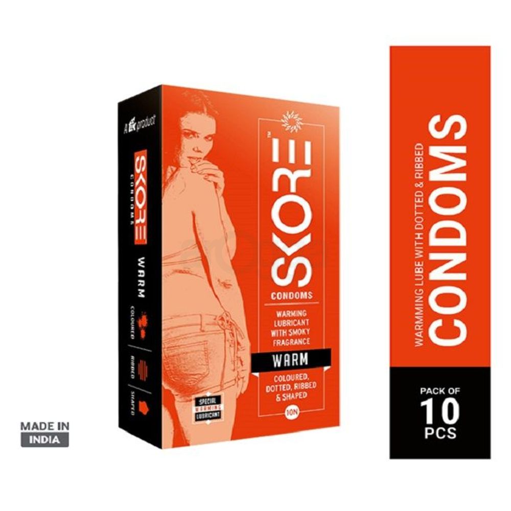 Skore Warm Ribbed & Dotted With Warming Lubricant Condom - 10Pcs  