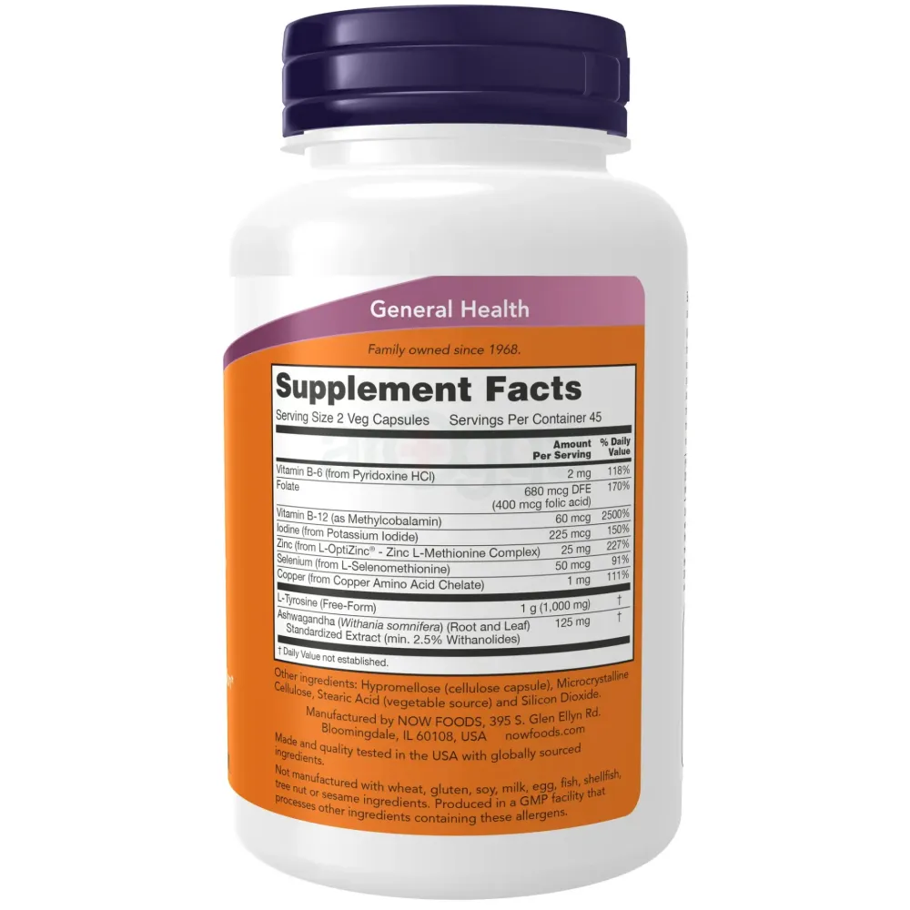 NOW Supplements, Thyroid Energy™, Iodine and Tyrosine plus Selenium, Zinc and Copper, Thyroid Support*, 90 Veg Capsules  